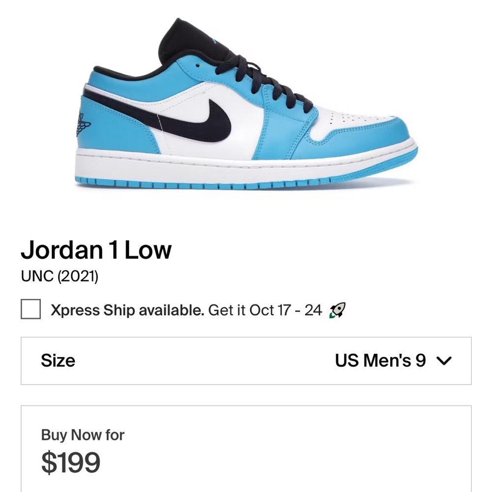 PERFECT CONDITION Men’s Jordan 1 low UNC size 9